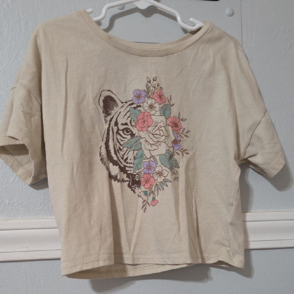 Wonder Nation Cream Floral Tiger Kids Tee